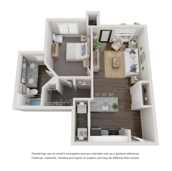 1 Bed 1 Bath Floor Plan | 573 Sq. Ft. at Willowest in Collier Hills, Atlanta, Georgia