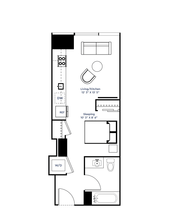 a floor plan of a 1 bedroom floor plan with a loft