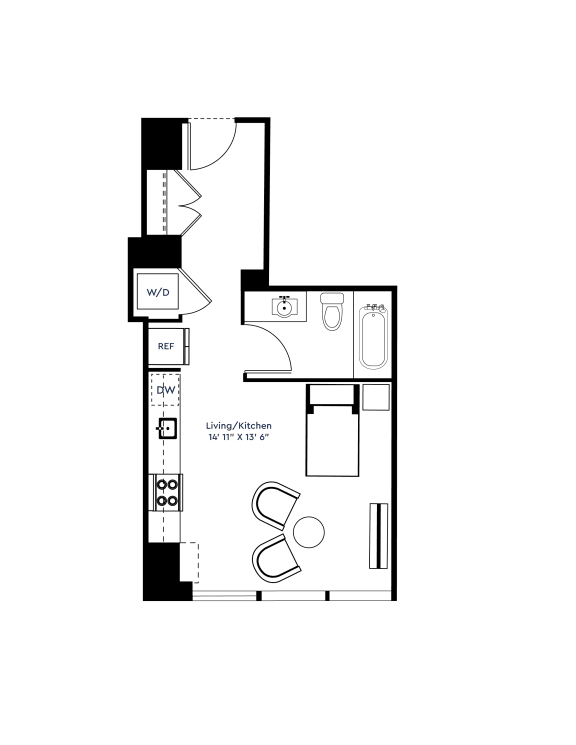 Studio 1 Bath Floor Plan | 453 Sq. Ft. at The Grand Central in Chicago, IL