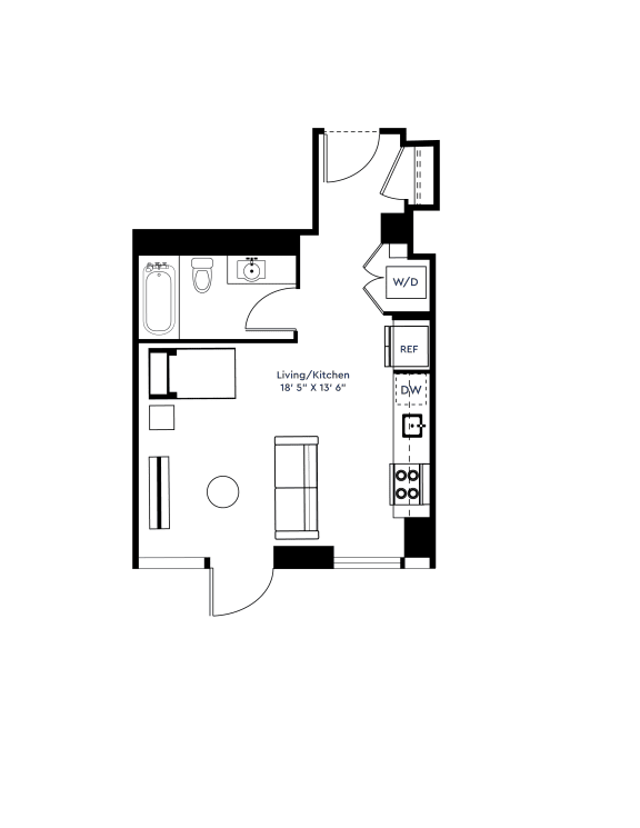 Studio 1 Bath Floor Plan | 464 Sq. Ft. at The Grand Central in Illinois 60607