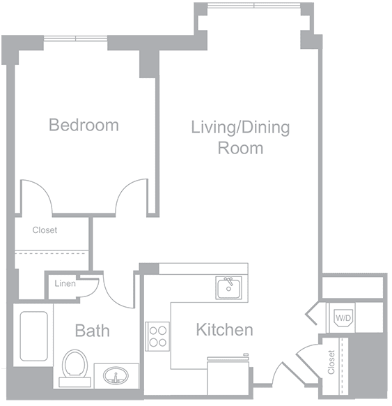 A4 One Bedroom One Bath Floor Plan | 791 Sq. Ft. at Amelia, MA, 02169