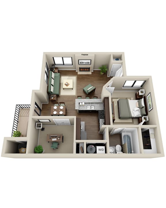 Bed 1 Bath Floor Plan | 810 Sq. Ft. at Ashford Belmar Apartments, Colorado, 80226