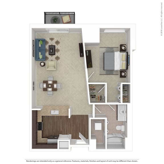 1 Bed 1 Bath Floor Plan | 940 Sq. Ft. at Avant at the Arboretum, Lisle, Illinois 60532