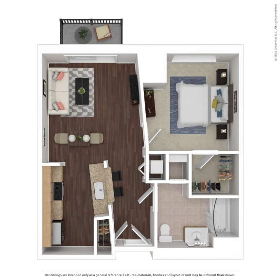 a stylized floor plan with a bedroom and a living room at Avant at the Arboretum, Lisle