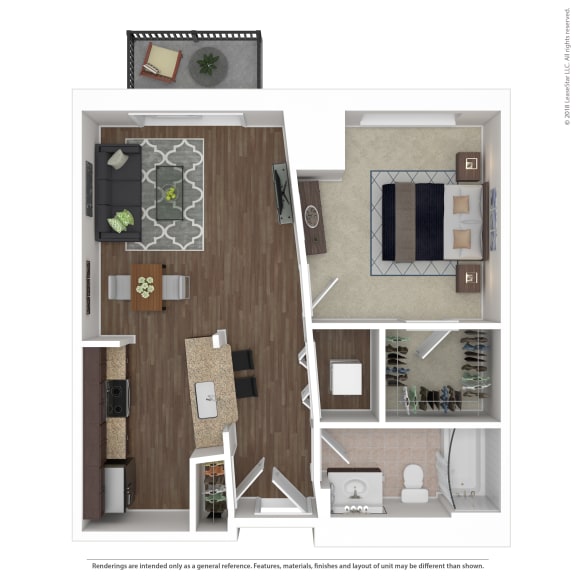 1 Bed 1 Bath Floor Plan | 710 Sq. Ft. at Avant at the Arboretum, Lisle, Illinois 60532