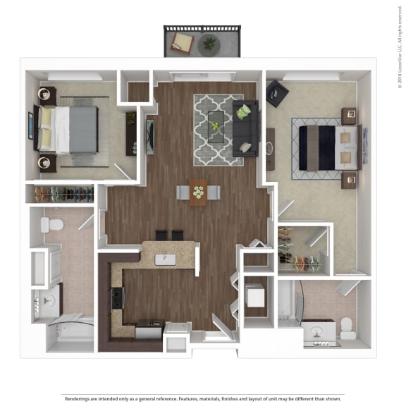 2 Bed 2 Bath Floor Plan | 1,155 Sq. Ft. at Avant at the Arboretum, Illinois