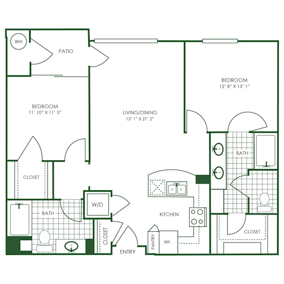 Floor Plan  2 Bed 2 Bath Floor Plan | 1,168 Sq. Ft. at Sorrel at Warner Center, Woodland Hills, 91367