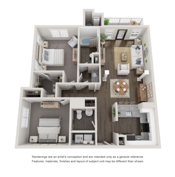 2 Bed 1.5 Bath Floor Plan | 1,121 Sq. Ft. at Willowest in Collier Hills, Georgia