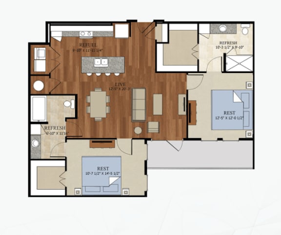A floor plan of a house with labeled rooms and dimensions.