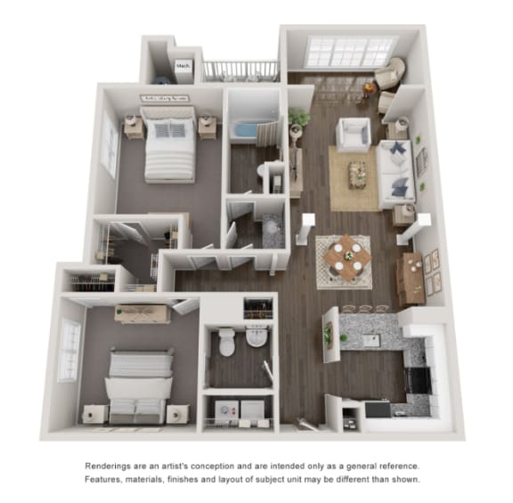 2 Bed 1.5 Bath Floor Plan | 1,032 Sq. Ft. at Willowest in Collier Hills, Atlanta