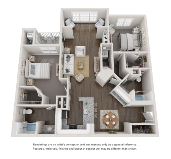 2 Bed 2 Bath Floor Plan | 1,260 Sq. Ft. at Willowest in Collier Hills, Atlanta, Georgia