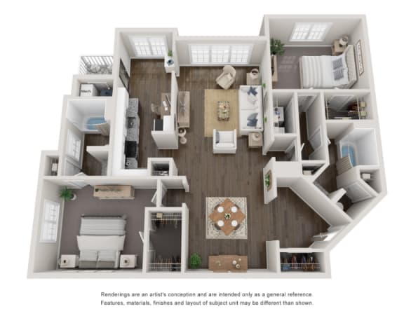 2 Bed 2 Bath Floor Plan | 1,289 Sq. Ft. at Willowest in Collier Hills, Georgia, 30318