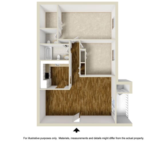 3D 2 bedroom floor plan at Rosemont Square Apartments, Randolph, Massachusetts