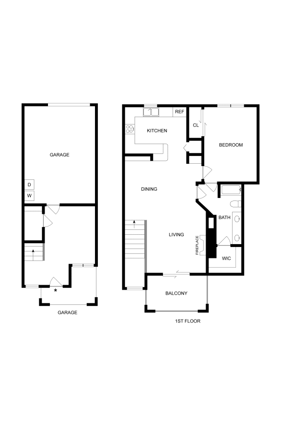 three floor plan of a house showing the living room and kitchen