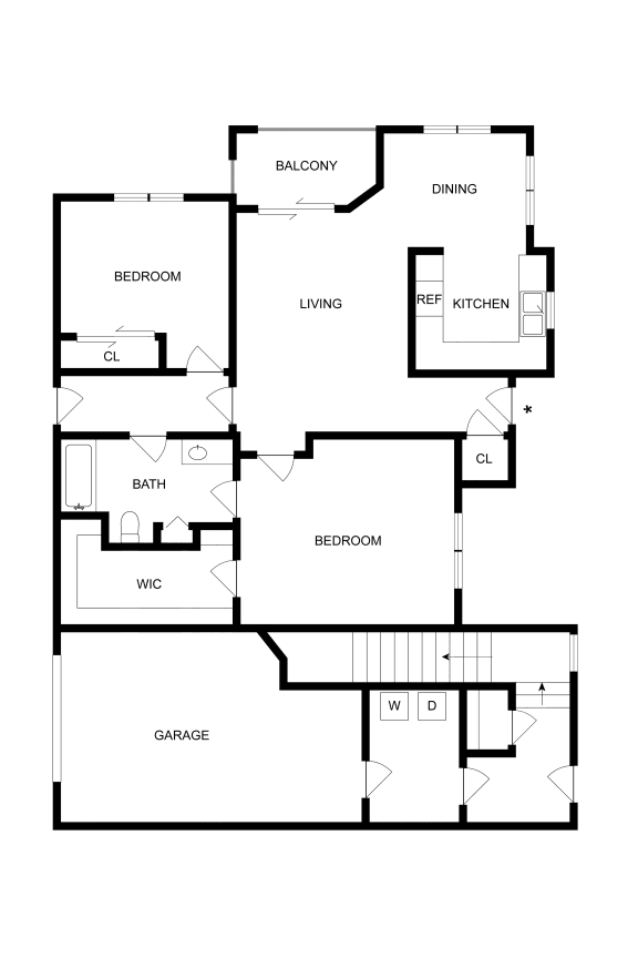 a floor plan of a house with two floors and a staircase