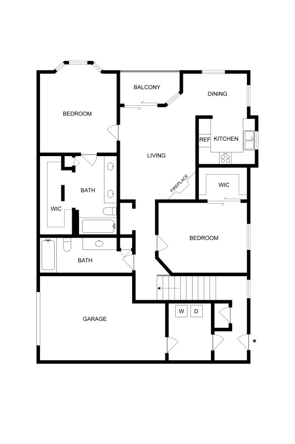 a floor plan of a house with two floors and a staircase