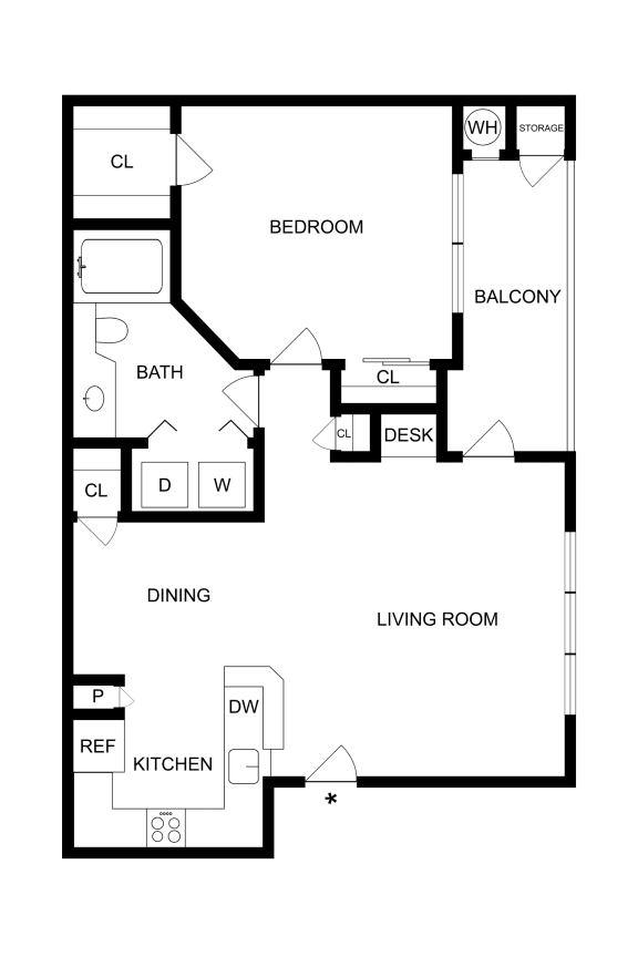 a floor plan of an apartment with a bedroom and a living room  at The Links at Plum Creek, Castlerock, CO