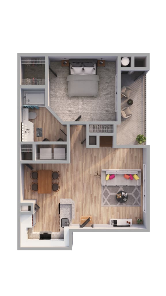1 Bed 1 Bath Floor Plan with 779 Sq. Ft. at The Links at Plum Creek, Castlerock, CO, 80104