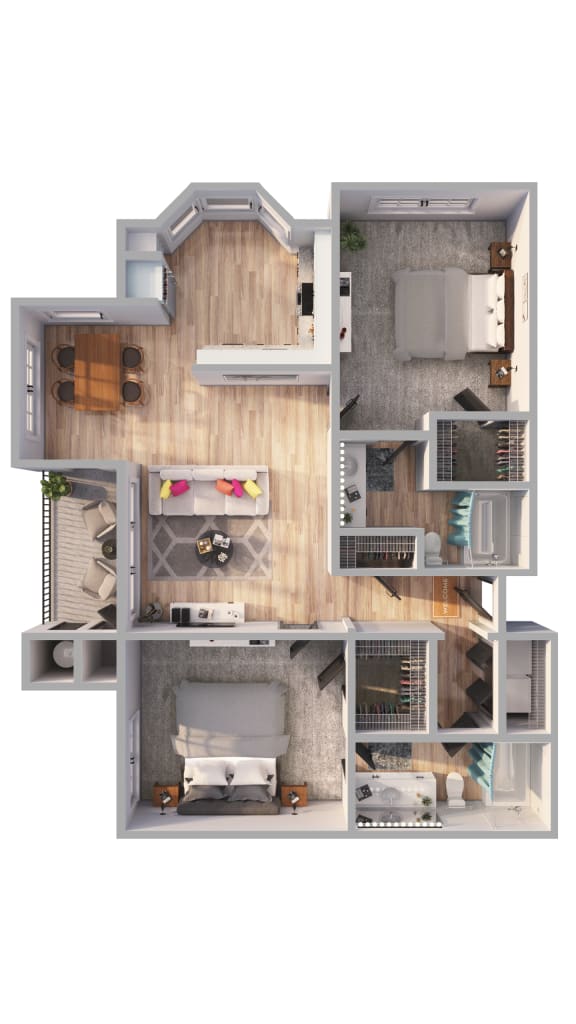 2 Bed 2 Bath Floor Plan with 1,067 Sq. Ft. at The links at Plum Creek Apartments, Castlerock