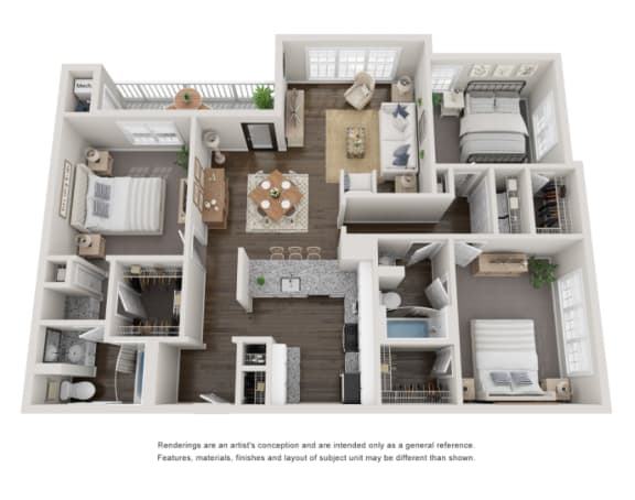 3 Bed 2 Bath Floor Plan | 1,372 Sq. Ft. at Willowest in Collier Hills, Atlanta, GA