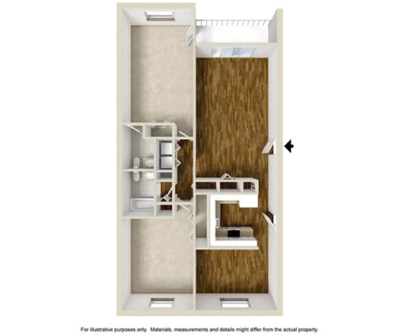 3D 2 bedroom floor plan at Rosemont Square Apartments, Massachusetts, 02368