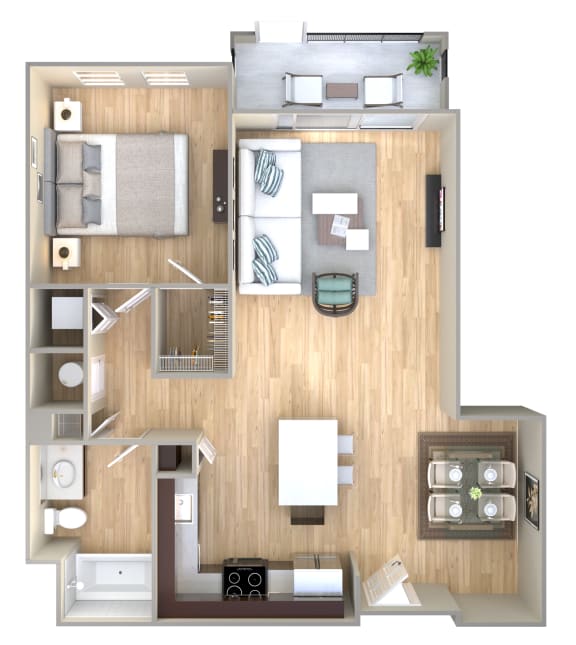 1 Bed 1 Bath Floor Plan | 774 Sq. Ft. at One Plantation in Plantation, Florida 33324