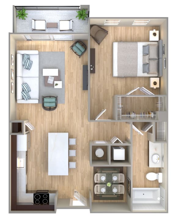 1 Bed 1 Bath Floor Plan | 750 Sq. Ft. at One Plantation in FL 33324
