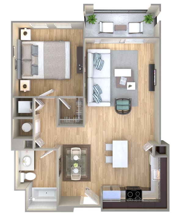 1 Bed 1 Bath Floor Plan | 751 Sq. Ft. at One Plantation in Plantation, FL
