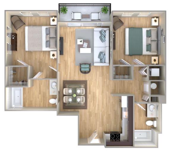2 Bed 2 Bath Floor Plan | 974 Sq. Ft. at One Plantation in Florida 33324