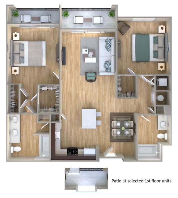 2 Bed 2 Bath Floor Plan | 1,051-1,056 Sq. Ft. at One Plantation in Plantation, 33324