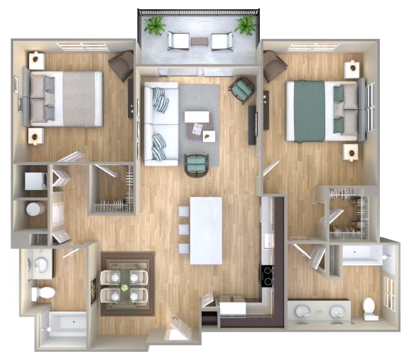 2 Bed 2 Bath Floor Plan | 1,093-1,101 Sq. Ft. at One Plantation in Plantation, Florida 33324