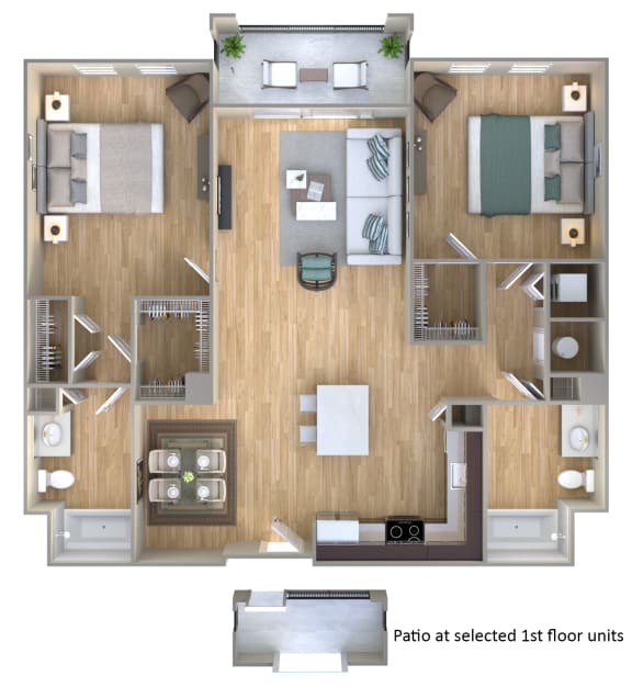 2 Bed 2 Bath Floor Plan | 1,056-1,064 Sq. Ft. at One Plantation in Plantation, FL 33324