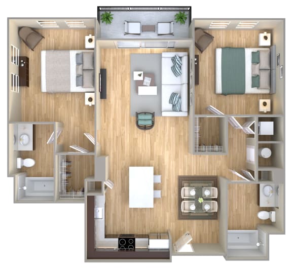 2 Bed 2 Bath Floor Plan | 1,000 Sq. Ft. at One Plantation in Plantation, Florida