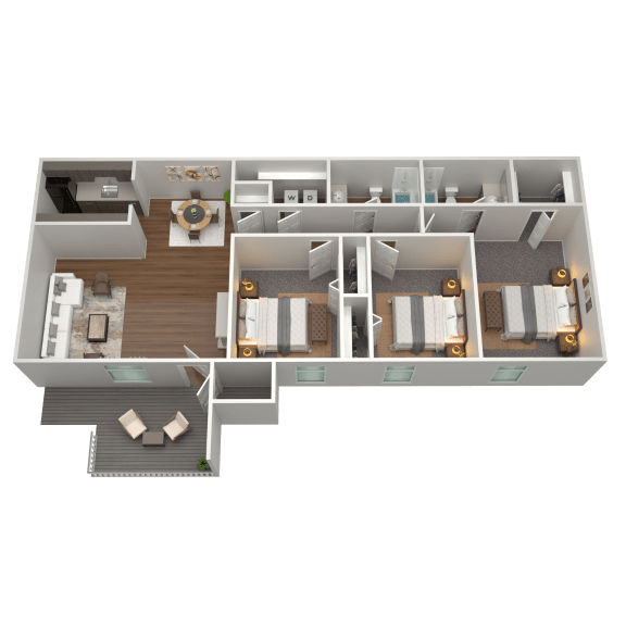 3 Bed 2 Bath Floor Plan | 1,188 Sq. Ft.  at The Annaline in Nashville, TN 37217