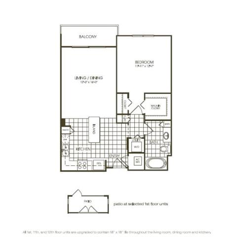 a floor plan of a one bedroom apartment with a balcony or patio at One Plantation, Plantation, FL