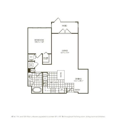 a floor plan of  one bedroom apartment with double doors to the balcony at One Plantation, Plantation, 33324