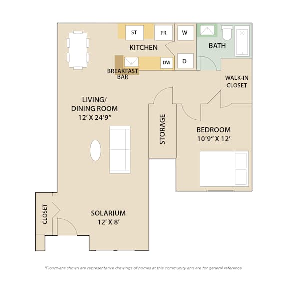 1 Bed 1 Bath Floor Plan | 800 Sq. Ft at Country Club Lakes, Jacksonville, Florida