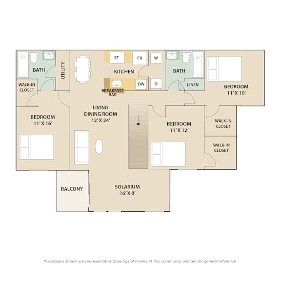 3 Bed 2 Bath Floor Plan | 1,410 Sq. Ft at Country Club Lakes, Jacksonville, FL, 32224