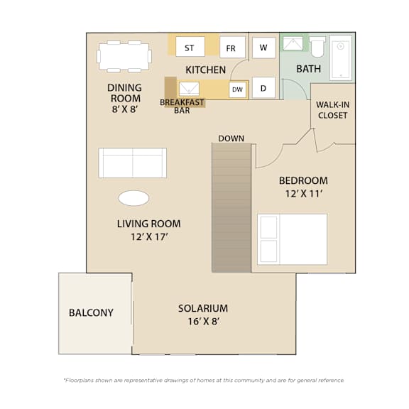 1 Bed 1 Bath Floor Plan | 925 Sq. Ft at Country Club Lakes, Jacksonville, FL