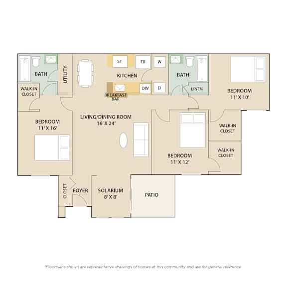 3 Bed 2 Bath Floor Plan | 1,365 Sq. Ft at Country Club Lakes, Jacksonville