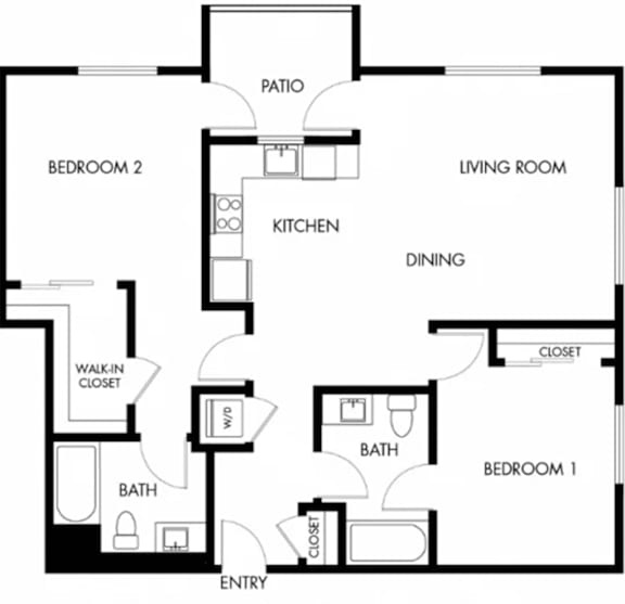 2 Bed 2 Bath Floor Plan | 1,237 Sq. Ft. at G12 Apartments, Los Angeles, CA