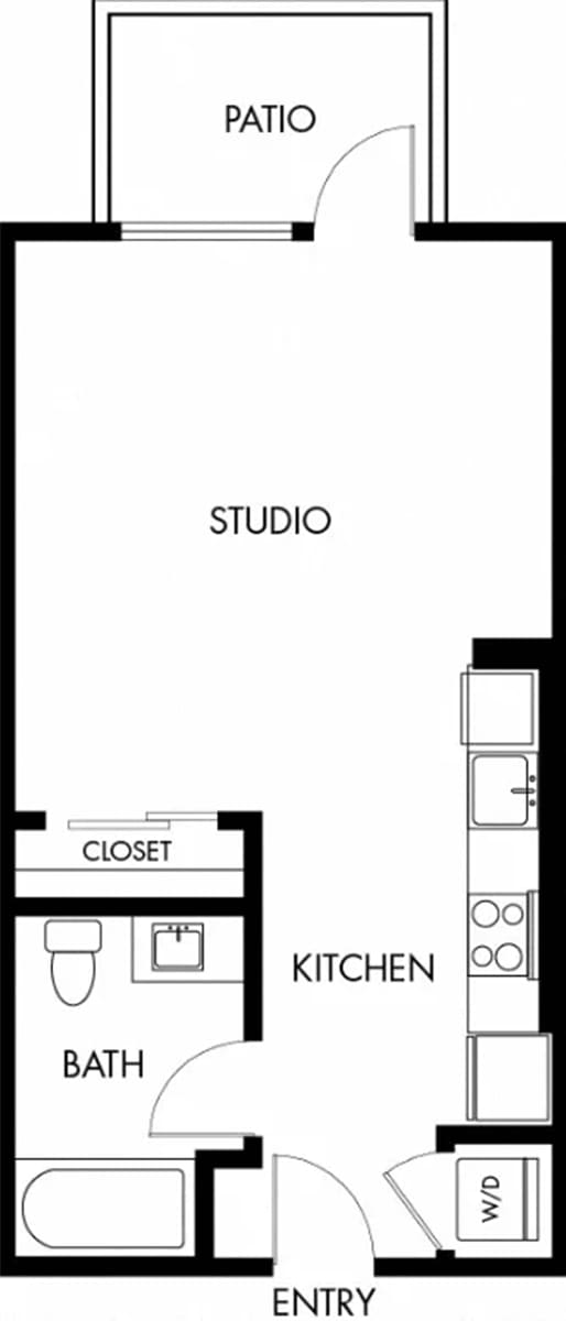 Studio 1 Bath Floor Plan | 496 Sq. Ft. at G12 Apartments, Los Angeles, CA, 90015