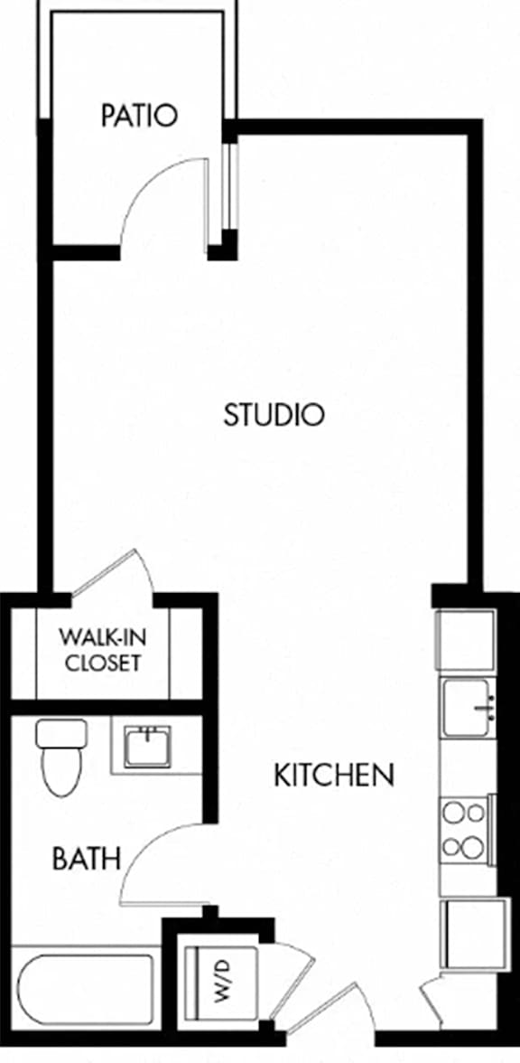 Studio 1 Bath Floor Plan | 493 Sq. Ft.at G12, Los Angeles, CA