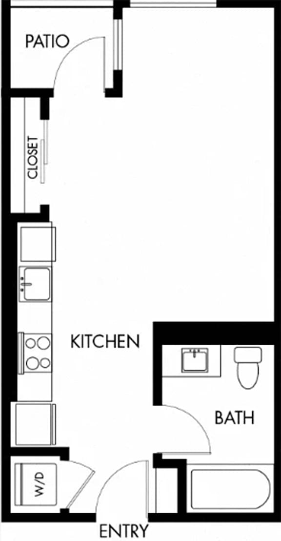 Studio 1 Bath Floor Plan | 461 Sq. Ft. at G12, Los Angeles, CA, 90015