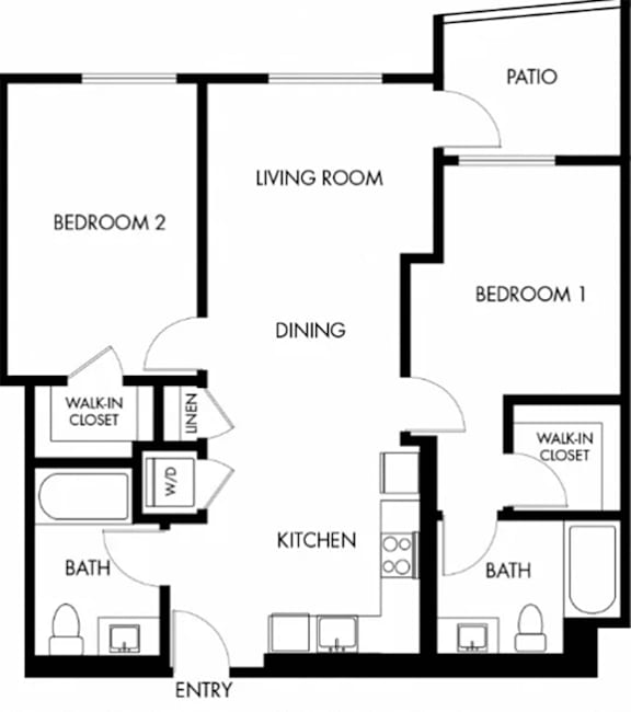 2 Bed 2 Bath Floor Plan | 934 Sq. Ft. at G12, Los Angeles, CA