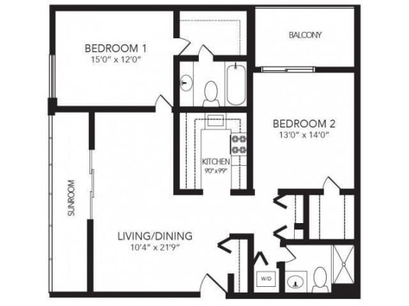 2 bed 2 bath THE MARCUS Floor Plan at 2460 Peachtree Apartments, Georgia, 30305