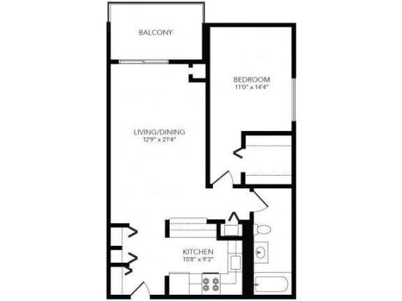 1 bed 1 bath  THE PEACHTREE Floor Planat 2460 Peachtree Apartments, Georgia, 30305