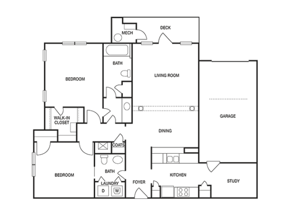 2 Bed 1.5 Bath Floor Plan | 1,115 Sq. Ft. at Willowest in Collier Hills, Georgia