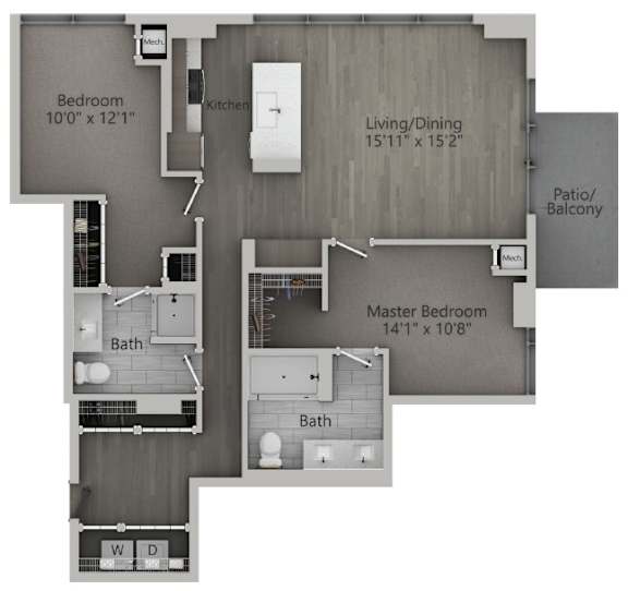 2 bed 2 bath D | 1,140 Sq. Ft. at The Mason Apartments, Illinois