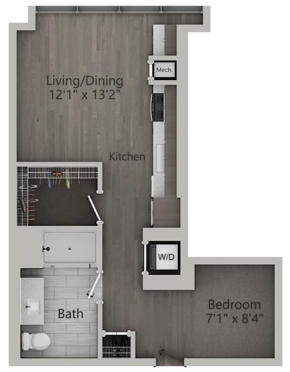 Studio 1 bath B | 545 Sq. Ft. at The Mason Apartments, Chicago